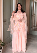 Ensemble sharara pêche brodé à sequins