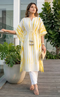 Ensemble kaftan shibori jaune et pantalon