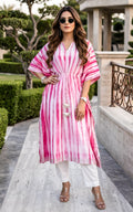 Ensemble kaftan shibori rose vif et pantalon